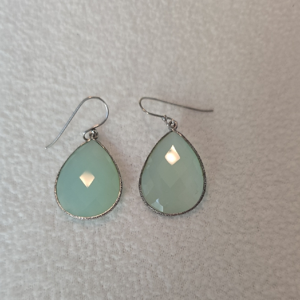 Elegant Silver and Mint Green Teardrop Earrings